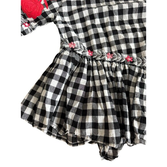 Pankaj Nidhi Anthropologie Boho Gingham Floral Top Peplum Size Small Embroidered - Picture 8 of 9